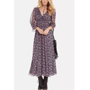 Ralph Lauren Denim & Supply Chiffon Midi Dress XS Navy Paisley Boho Prairiecore